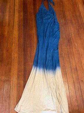 Go Couture Blue to Cream Ombre Halter Maxi Dress Size L